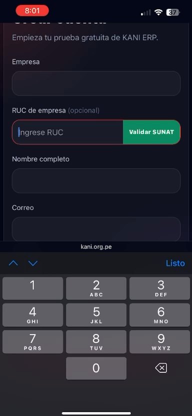 Registro de negocio en KANI desde celular